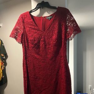 Lauren Ralph Lauren Red V-Neck Lace Dress